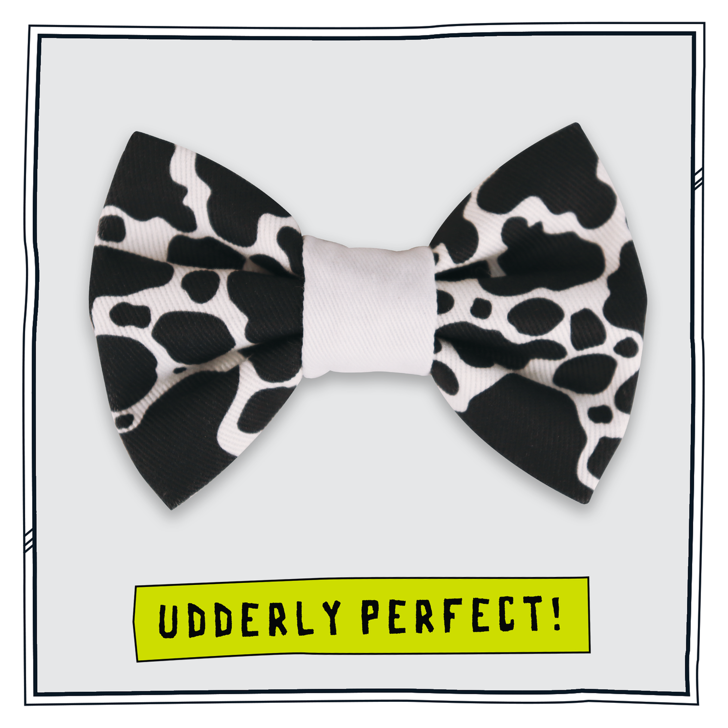 Happy Hoops small black and white cow print dog bow tie