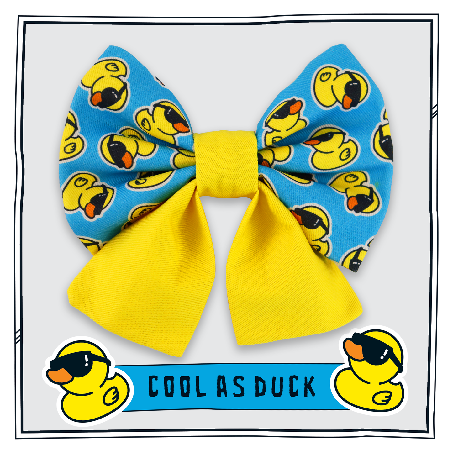 Large dog sailor bow - blue bow with yellow center and duck pattern with yellow bow tails