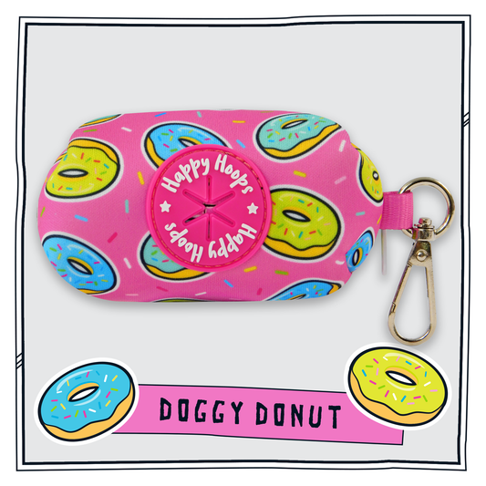 Happy Hoops 'Doggy Donut' pink poop bag dispenser with bright donut doughnut pattern