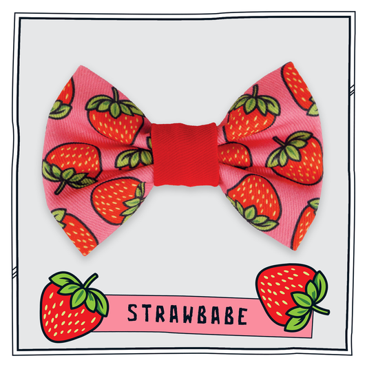 Happy Hoops 'Strawbabe' small strawberry print dog bow tie