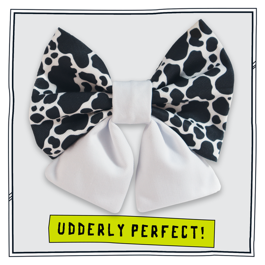 Happy Hoops black and white cow print dog sailor bow tie.