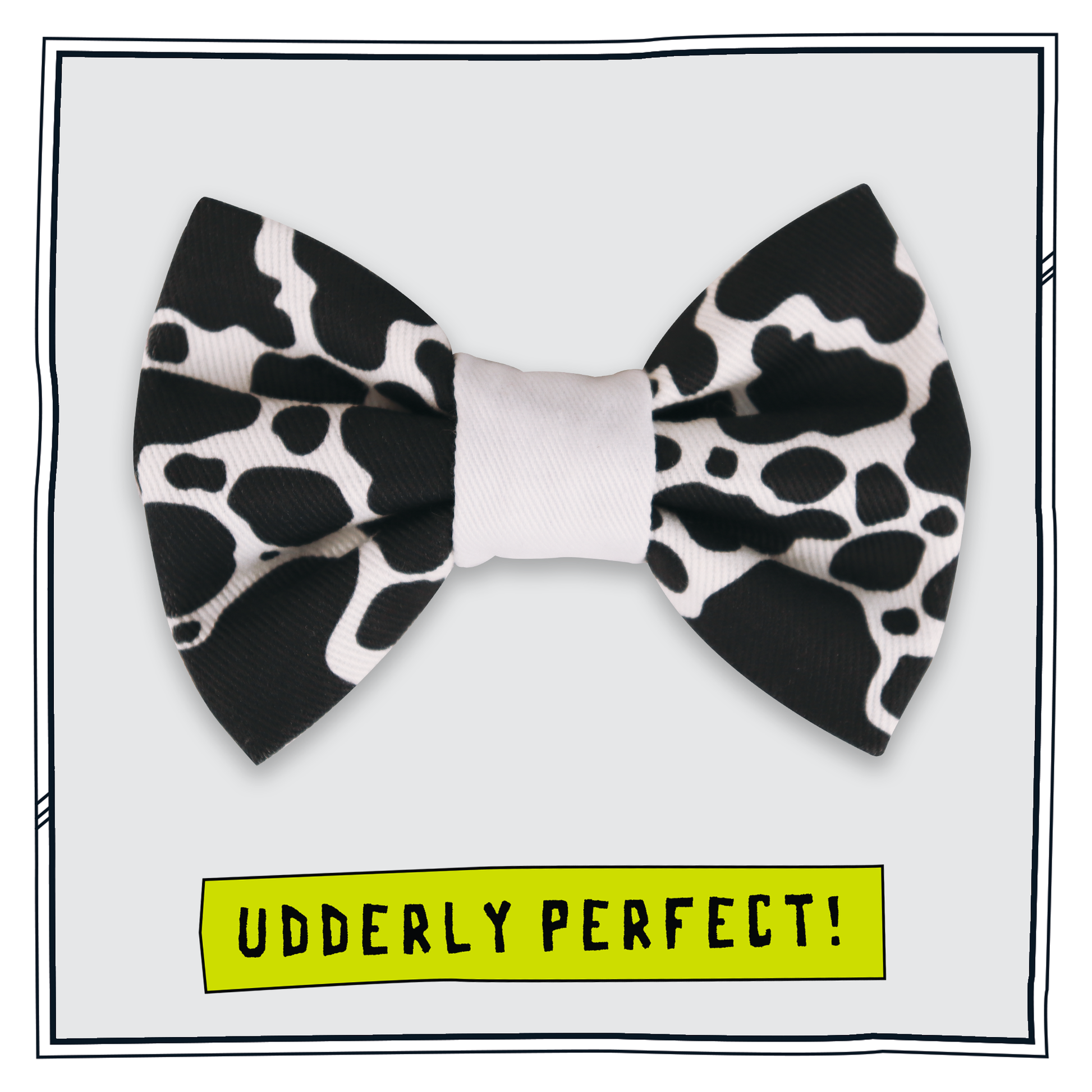 Happy Hoops small black and white cow print dog bow tie